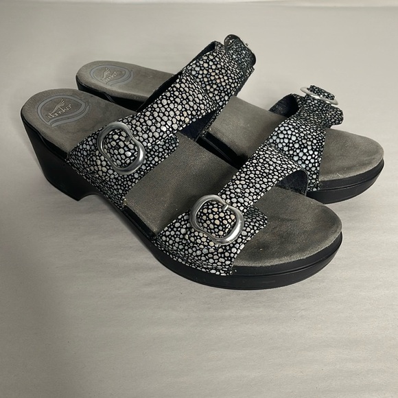 Dansko Sophie Sandals 2 Straps Buckles EU 41 US 11 Black silver dot print - Picture 1 of 6